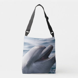 Bolso Cruzado Delfín Sonriente Levantándose Sobre el Agua Azul
