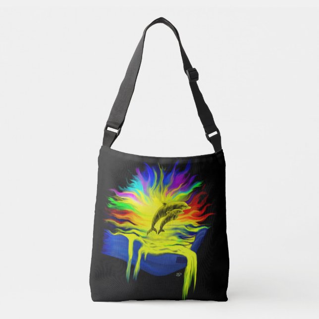 Bolso Cruzado Delfines al sol con mano (Anverso)