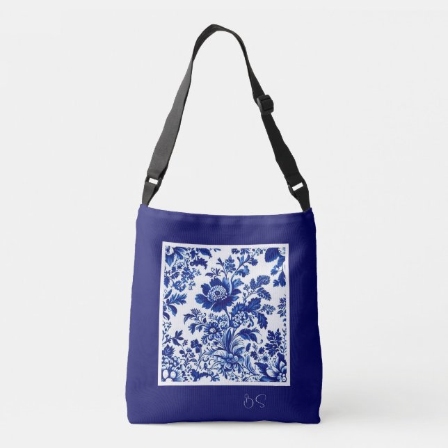 Bolso Cruzado delft blue elegante Modern Floral (Reverso)