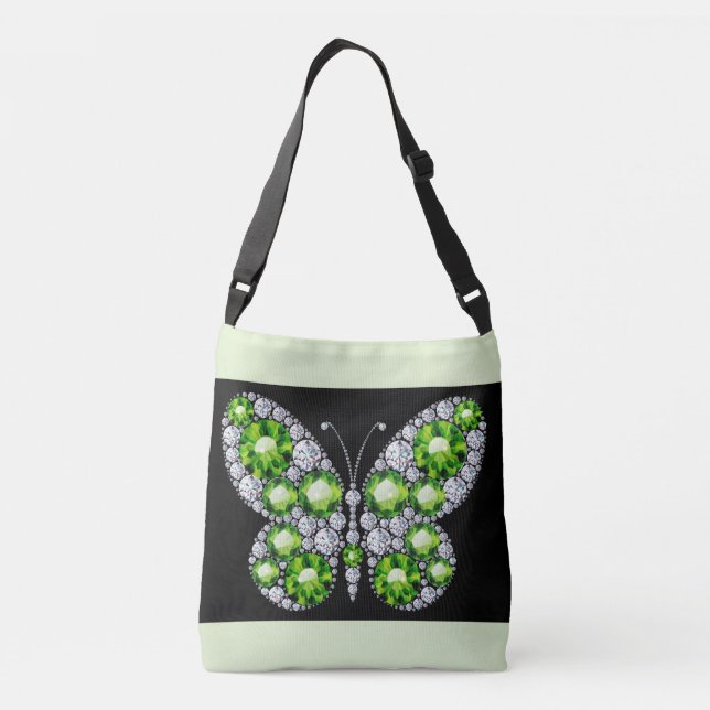 Bolso Cruzado Diamante de imitación de Mariposa de Esmeralda Ver (Reverso)