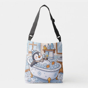 Bolso Cruzado Dibujo Animado Lindo Pingüino Feliz Tomando un Bañ