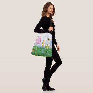 Bolso Cruzado dibujo de abeja de flores