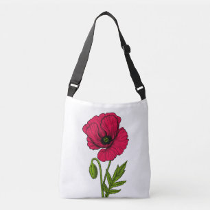 Bolso Cruzado Dibujo de amapola roja