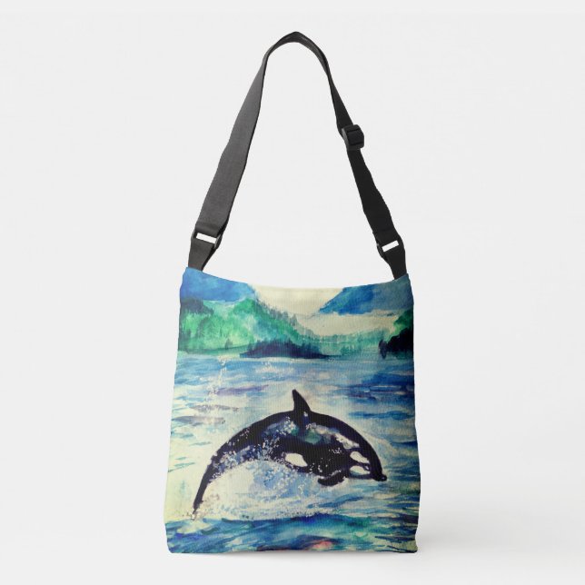 Bolso Cruzado Dibujo de la acuarela de ballena Tote Bag (Anverso)