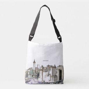 Bolso Cruzado Dibujo de la ciudad de Nueva York en blanco y negr