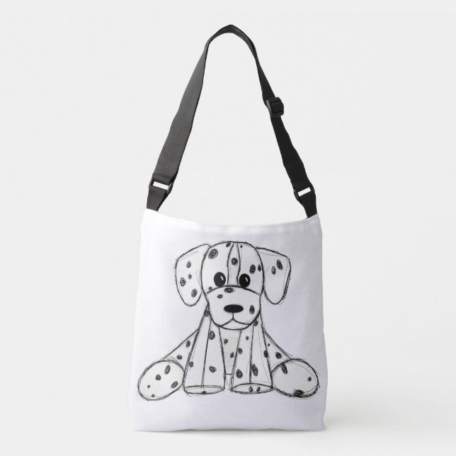 Bolso Cruzado Dibujo de perros rellenos dálmatas esquema simple  (Anverso)