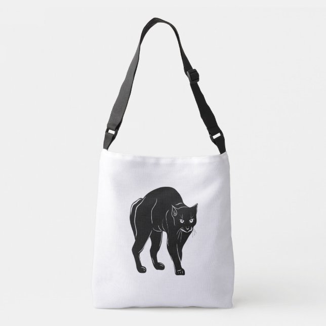 Bolso Cruzado Dibujo de silueta de gato negro de Halloween (Reverso)