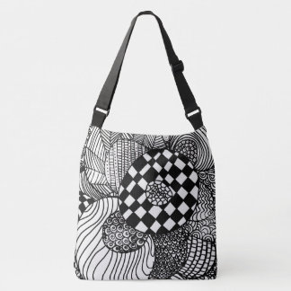 Bolso Cruzado Dibujo dibujado mano blanco y negro del Doodle del