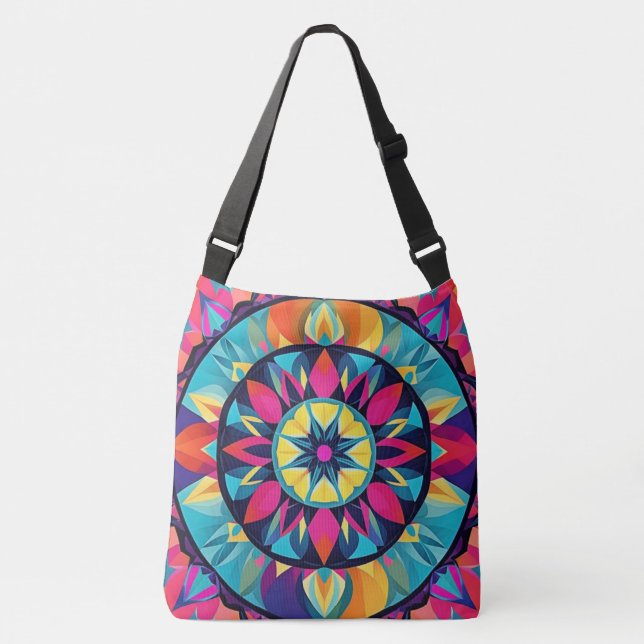 Bolso Cruzado Diseño azteca Guay Kaleidoscope, patrón azul rosad (Anverso)