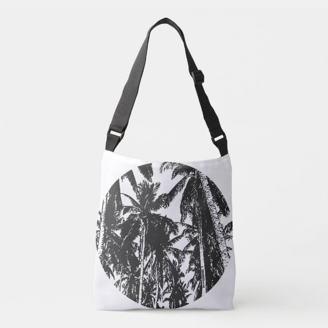 Bolso Cruzado Diseño circular de palmeras tropicales en negro (Anverso)