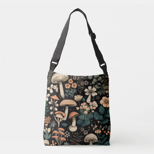 Bolso Cruzado Diseño clásico de hongos y flores de bonito (Anverso)