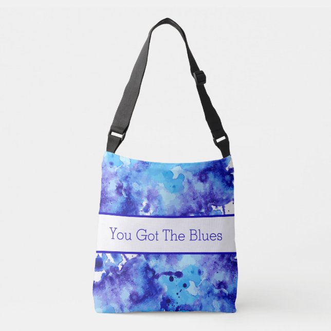 Bolso Cruzado Diseño de acuarela azul abstracto (Anverso)