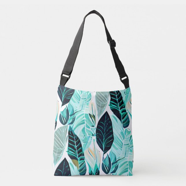 Bolso Cruzado Diseño de boho de hojas verdes (Anverso)