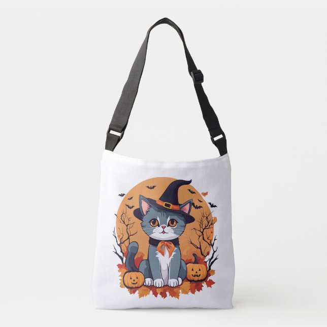 Bolso Cruzado Diseño de gatos de Halloween (Anverso)