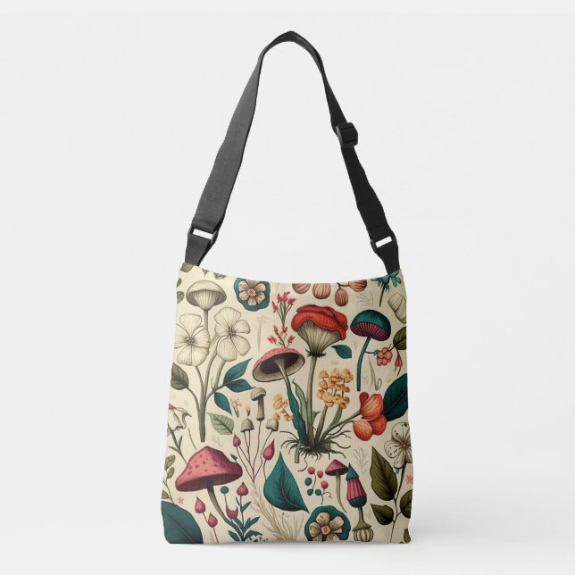 Bolso Cruzado Diseño de hongos y flores clásicas premium (Anverso)