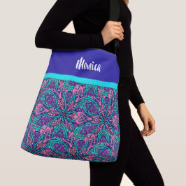 Bolso Cruzado Diseño de Mandala colorido, Aqua rosa morado