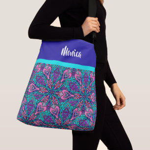 Bolso Cruzado Diseño de Mandala colorido, Aqua rosa morado