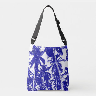 Bolso Cruzado Diseño de palmeras tropicales en azul y blanco
