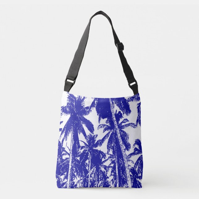 Bolso Cruzado Diseño de palmeras tropicales en azul y blanco (Anverso)