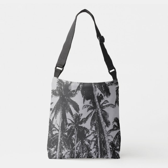 Bolso Cruzado Diseño de palmeras tropicales en negro y gris (Anverso)