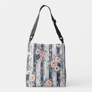 Bolso Cruzado Diseño de patrón de franja floral de acuarela navy