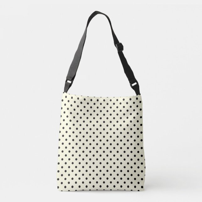 Bolso Cruzado Diseño de puntos de polka negro en crema (Reverso)