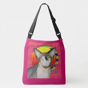 Bolso Cruzado Diseño de un gato loco con un Ninja gato Sphynx e