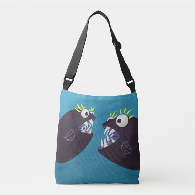 Bolso Cruzado Diseño divertido de peces con un extraño ilustraci (Anverso)