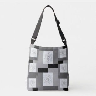 Bolso Cruzado Diseño gráfico negro, blanco y gris