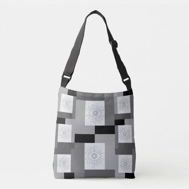 Bolso Cruzado Diseño gráfico negro, blanco y gris (Anverso)