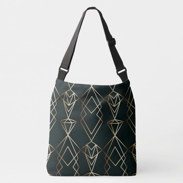 Bolso Cruzado Diseño retro clásico en negro y oro (Anverso)