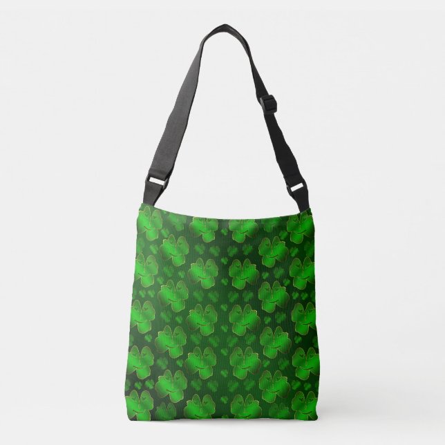 Bolso Cruzado divertido, riéndose, shamrock, verde, st patricks  (Anverso)