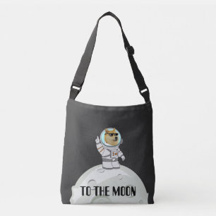 Bolso Cruzado Dogecoin a la luna divertido perro astronauta negr
