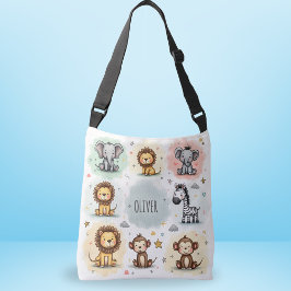 Bolso Cruzado Doodles de animales de color de agua dulce Safari