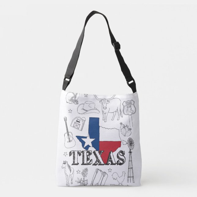 Bolso Cruzado Doodles de Ilustracion de Texas (Reverso)