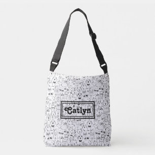 Bolso Cruzado Doodles para gatos, divertido patrón de Kitts blan