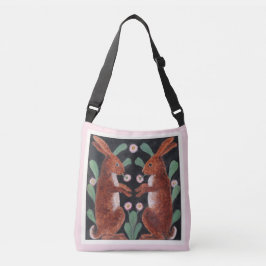 Bolso Cruzado Dos liebres de arte popular en un jardín