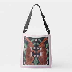 Bolso Cruzado Dos liebres de arte popular en un jardín