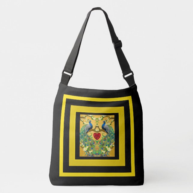 Bolso Cruzado Dos pavos reales azules indios llenos de eterno co (Anverso)