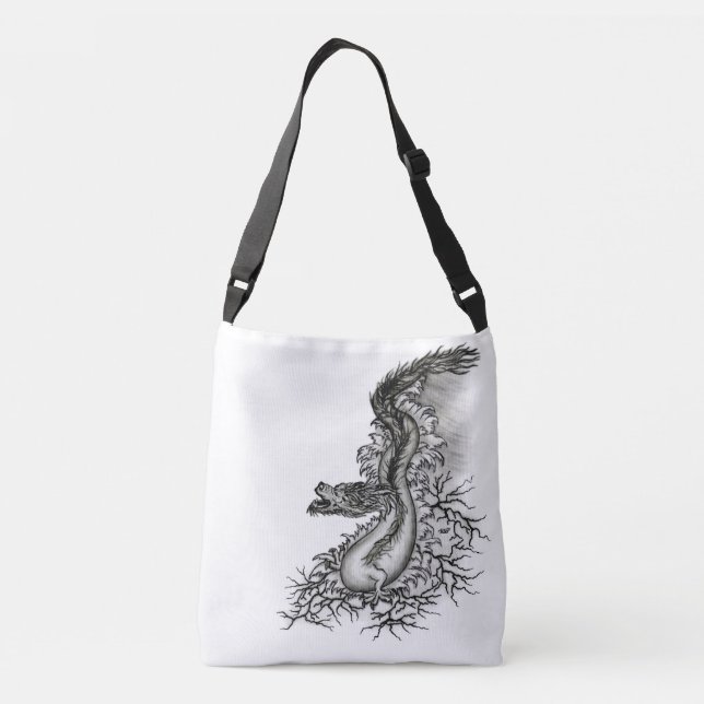 Bolso Cruzado Dragón chino, diseño blanco y negro en tatuostyl (Reverso)