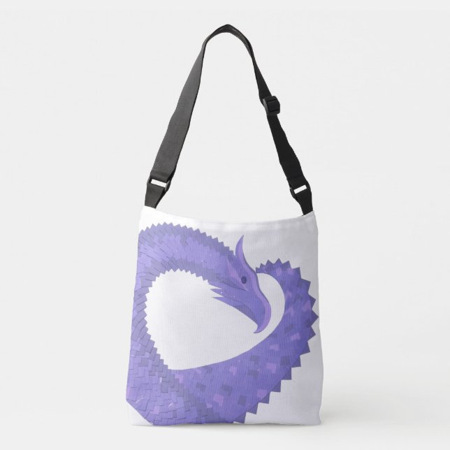 Bolso Cruzado dragón de corazón pervinca sobre blanco (Anverso)