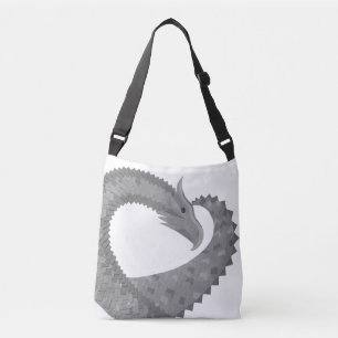 Bolso Cruzado Dragón del corazón gris sobre blanco