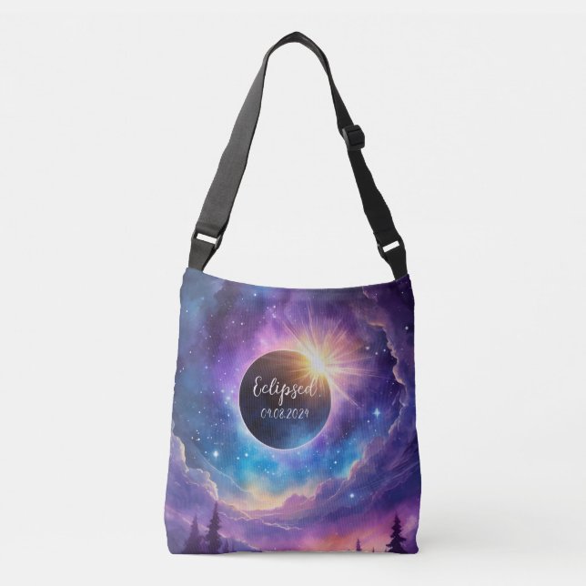 Bolso Cruzado Eclipse solar con cielo celeste cósmico púrpura (Anverso)