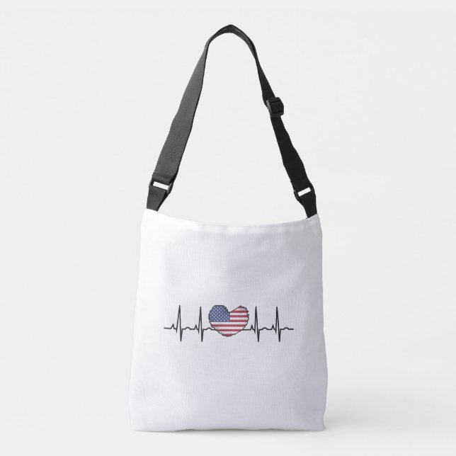 Bolso Cruzado EEUU Flag Hearbeat ECG Electrocardiografía (Anverso)