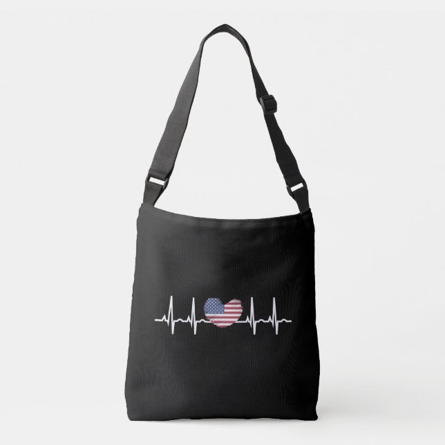 Bolso Cruzado EEUU Flag Hearbeat ECG Electrocardiografía (Anverso)
