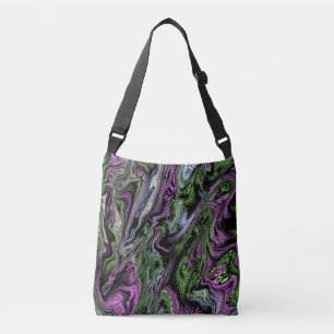 Bolso Cruzado Efecto de hilo de seda morado y verde arte líquido