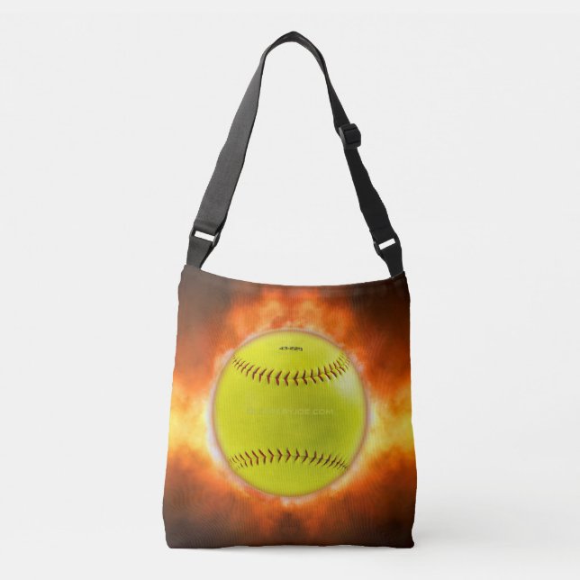 Bolso Cruzado El artístico Softball de SlipperyJoe incendiando r (Anverso)