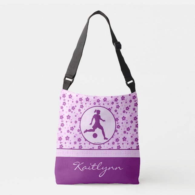 Bolso Cruzado El fútbol Purple Heart del chica personalizado (Anverso)