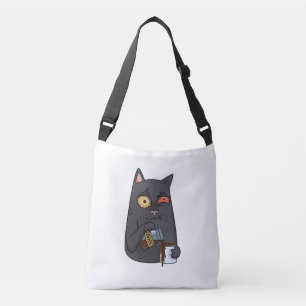 Bolso Cruzado El gato negro vectorial bebe café y se derrama más