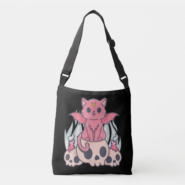 Bolso Cruzado El Gótico Kawaii Pastel, el gato y el cráneo de cr (Anverso)